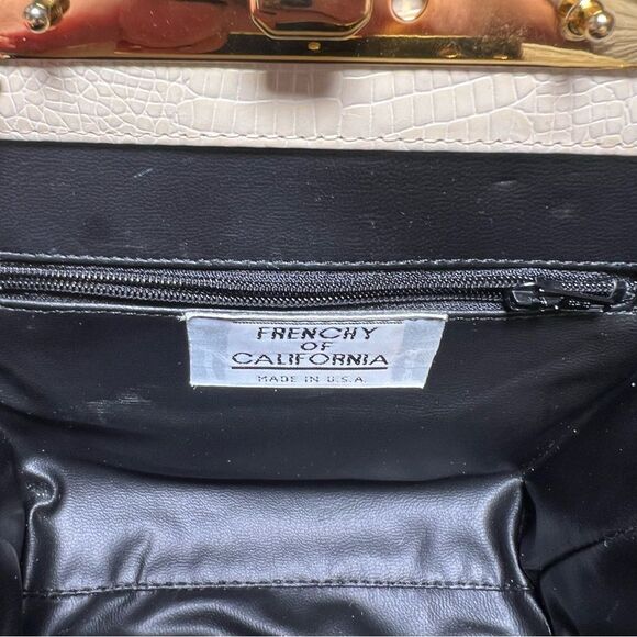 Vintage Frenchie of California clutch 🖤 crossbody strap 🖤 cream with gold - Picture 6 of 8